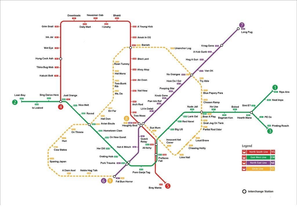 एमआरटी स्टेशन का नक्शा, सिंगापुर
