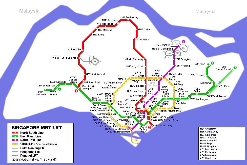 एमआरटी मार्ग नक्शा, सिंगापुर
