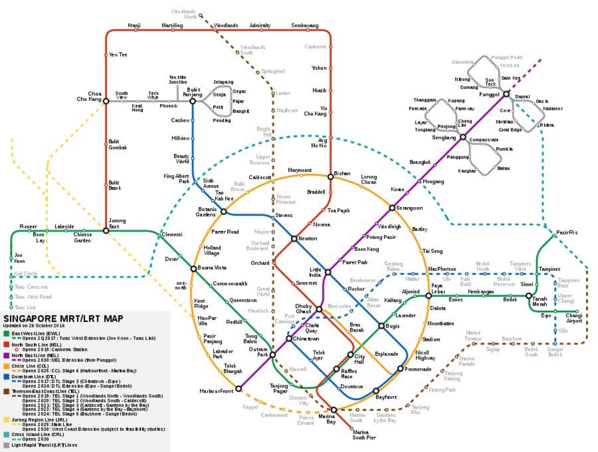 सिंगापुर एमआरटी प्रणाली का नक्शा