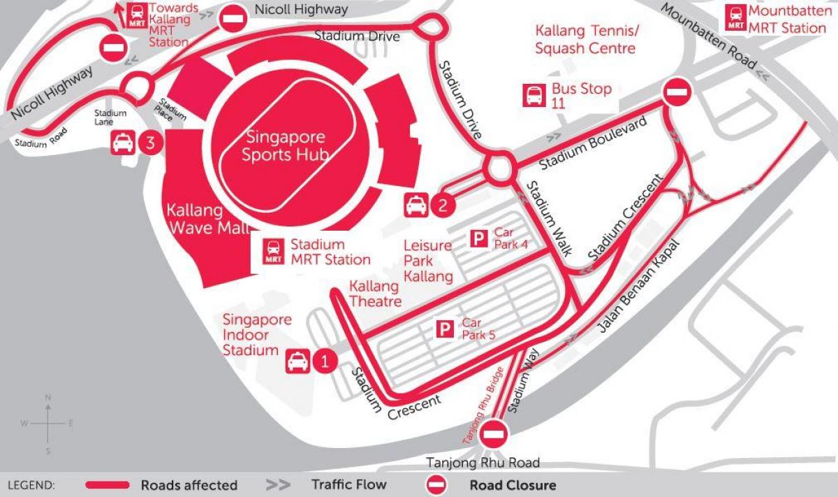 नक्शे में सिंगापुर के खेल हब